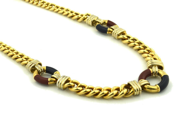 14 Karat Gold Enameled Circle Nautical Curb Necklace - Jewelry Works