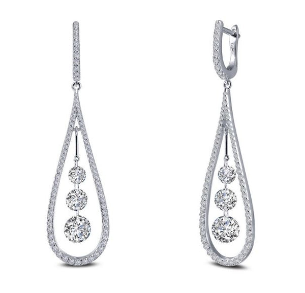 Drop Earrings with Three Lassaire Simulated Diamonds 8E024CLP - Jewelry Works