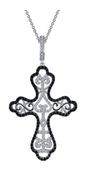 9P046CBP Black and White Cross Pendant - Jewelry Works