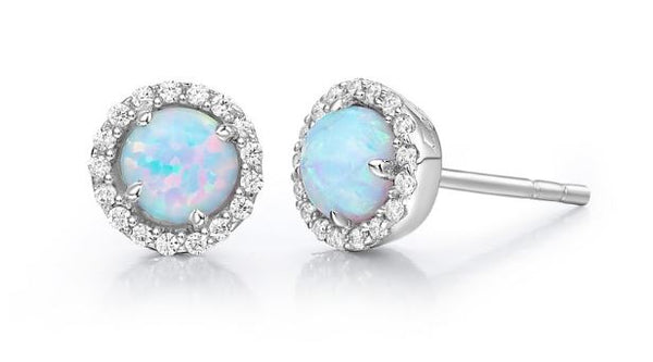Simulated Opal Halo Earrings BE001OPP - Jewelry Works