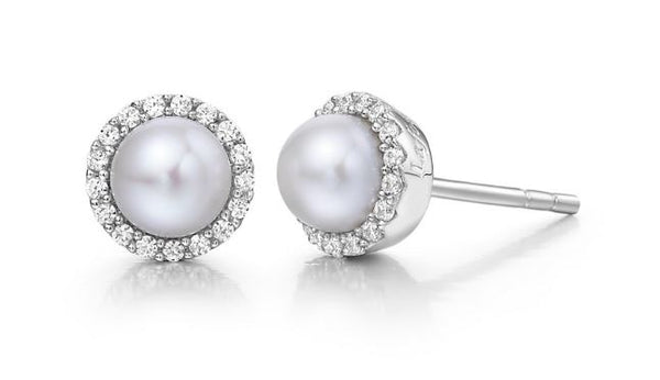 Freshwater Pearl and Simulated Diamond Earrings BE001PLP - Jewelry Works