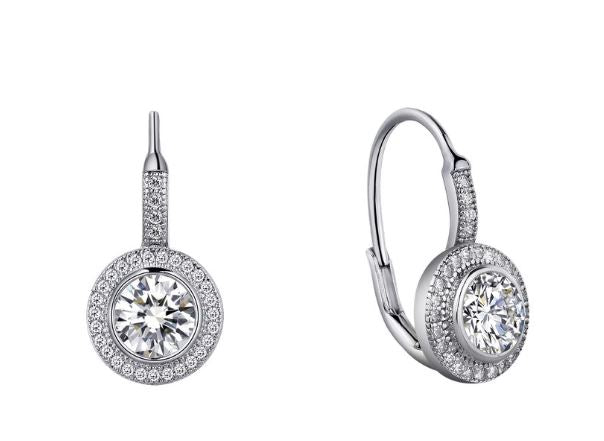 Halo Round Drop Earrings Simulated Diamonds E0003CLP - Jewelry Works