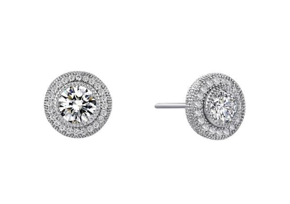 Halo Post Round Earrings Simulated Diamonds E0035CLP - Jewelry Works