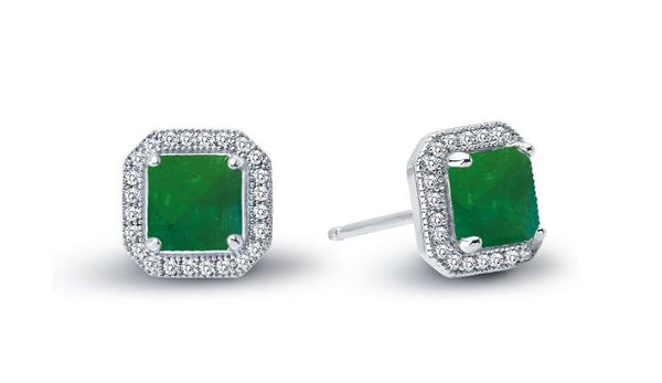 Simulated Emerald Halo Post Earrings E0038CEP - Jewelry Works