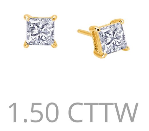 1.5 cttw Simulated Diamond Princess Cut Post Earrings - Jewelry Works
