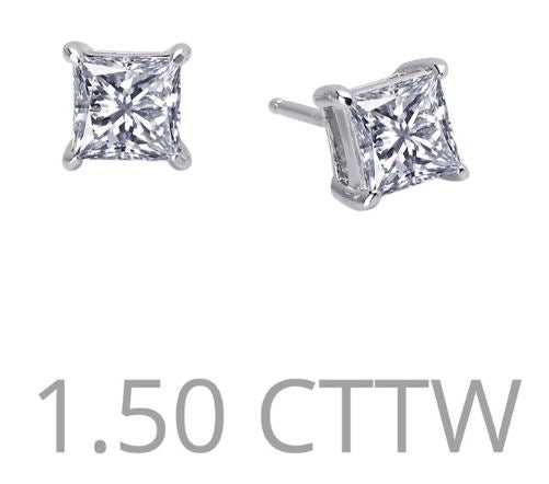 1.5 cttw Simulated Diamond Princess Cut Post Earrings - Jewelry Works