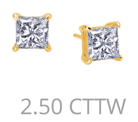 2.5 cttw Simulated Diamond Princess Cut Post Earrings - Jewelry Works