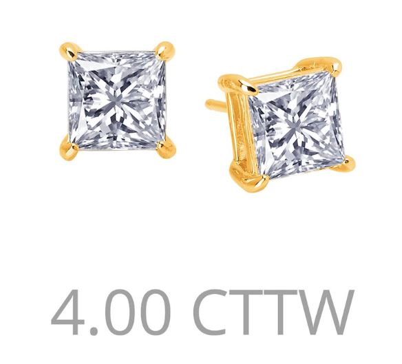 4 cttw Simulated Diamond Princess Cut Post Earrings - Jewelry Works