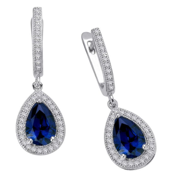 Lab Grown Sapphire Pear Earrings E0130CSP - Jewelry Works