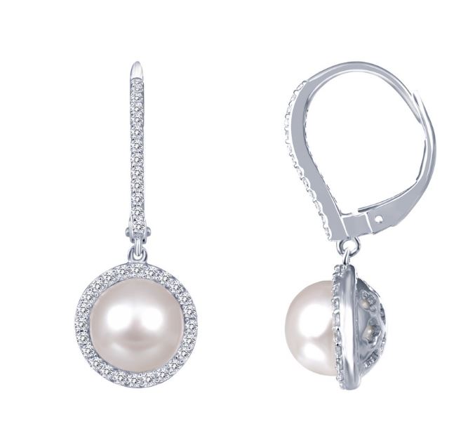 Freshwater Pearl and Simulated Diamond Drop Earrings E0190CLP - Jewelry Works