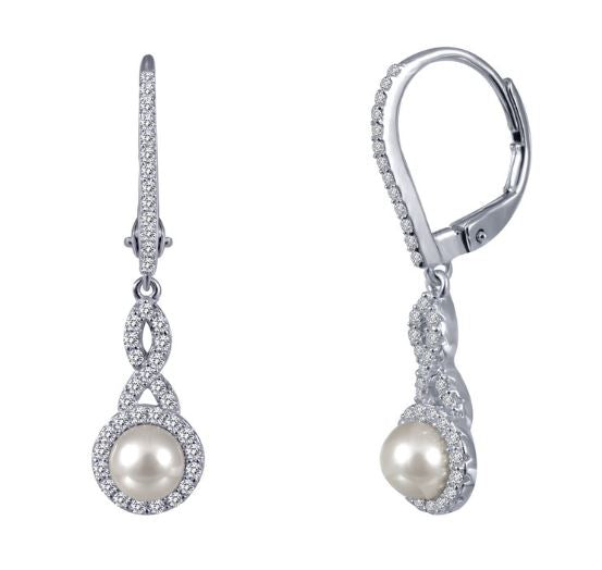 Simulated Diamond Pearl Infinity Earrings E0196CLP - Jewelry Works