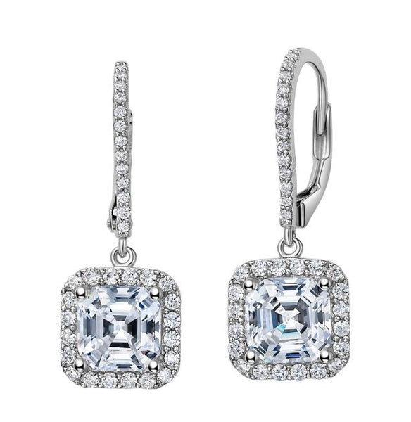 Leverback Asscher Cut Simulated Diamond Earrings E0224CLP - Jewelry Works