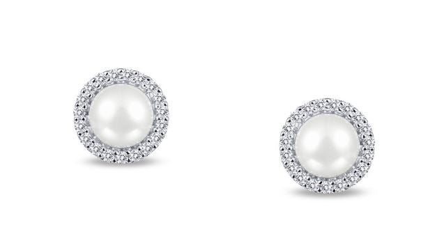 Freshwater Pearl and Simulated Diamond Post Halo Earrings E0234PLP - Jewelry Works