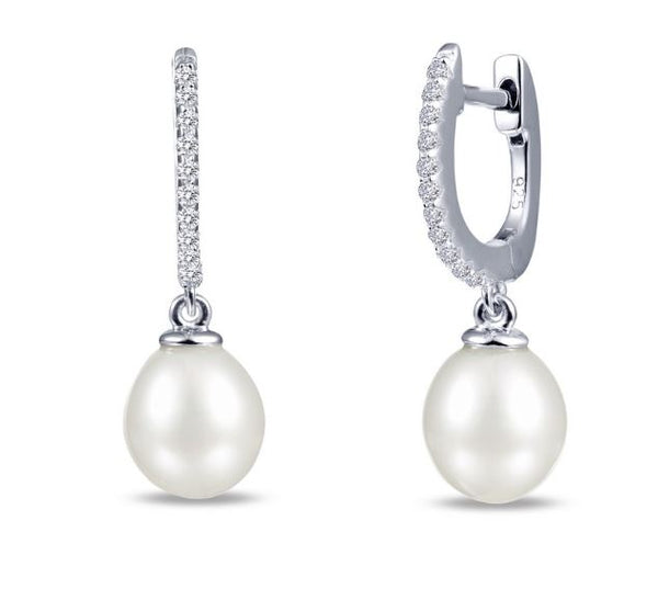 Freshwater Pearl and Simulated Diamond Huggie Drop Earrings E0236PLP - Jewelry Works