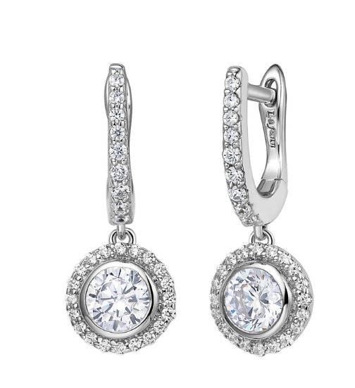Simulated Diamond Huggie Drop Halo Earrings E0239CLP - Jewelry Works