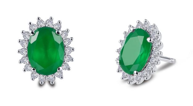 Simulated Emerald Halo Post Earrings E0308CEP - Jewelry Works