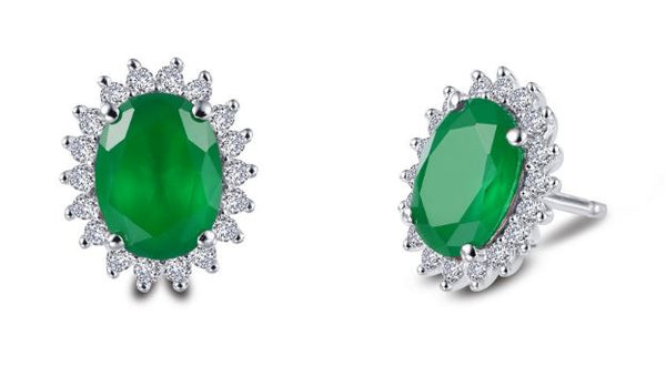 Simulated Emerald Halo Post Earrings E0308CEP - Jewelry Works