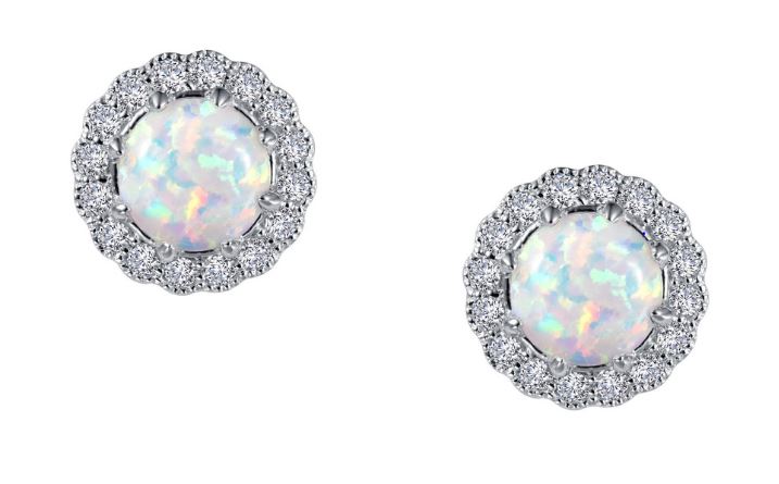 Simulated Opal Round Halo Earrings E0324OPP - Jewelry Works