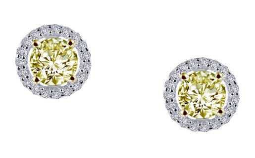 Simulated Canary Diamond Halo Earrings E0328CAT - Jewelry Works