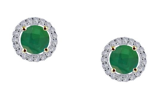 Simulated Emerald Diamond Halo Earrings E0328CET - Jewelry Works