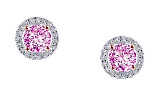 Simulated Pink Diamond Halo Earrings E0328CPT - Jewelry Works