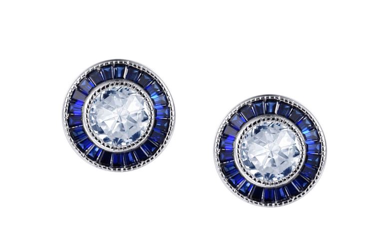 Lab Grown Sapphire Vintage Style Halo Earrings E0331CSP - Jewelry Works