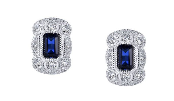 Art Deco Style Lab Grown Sapphire Earrings E0348CSP - Jewelry Works