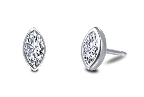 Bezel Set Simulated Marquise Cut Diamond Stud Earrings E0352CLP - Jewelry Works