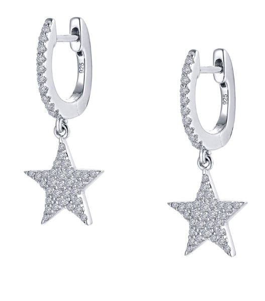 Star Simulated Diamond Hoop Earrings E0355CLP - Jewelry Works