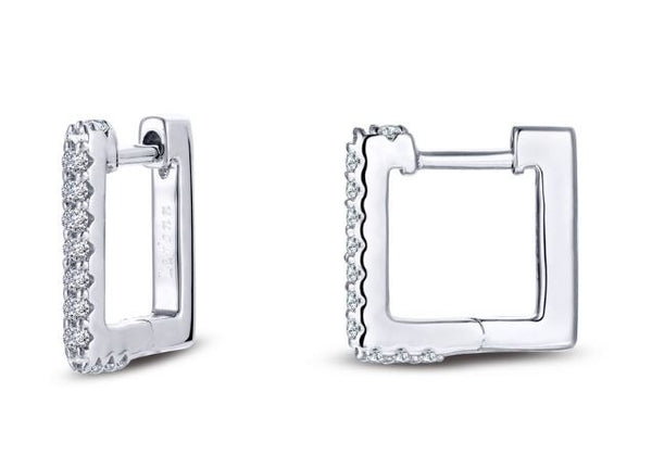 Square Simulated Diamond Hoop Earrings E0356CLP - Jewelry Works