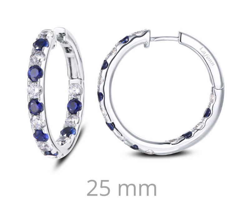 Lab Grown Sapphire and Simulated Diamond Inside Out Hoop Earrings E0363CSP - Jewelry Works