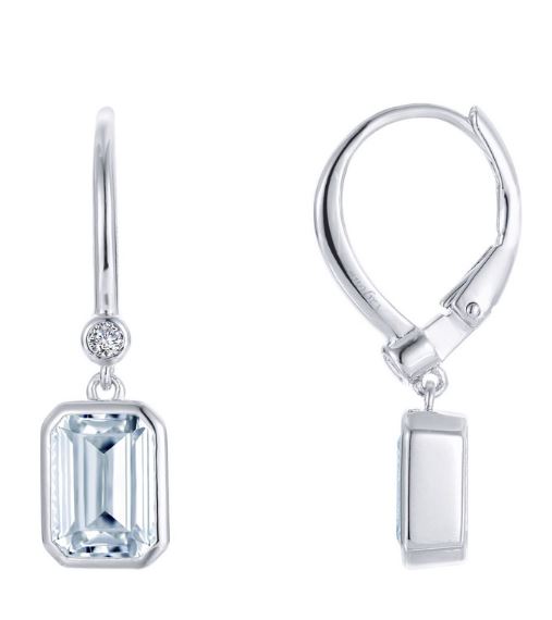 Simulated Diamond Bezel Drop Emerald Cut Earrings E0376CLP - Jewelry Works