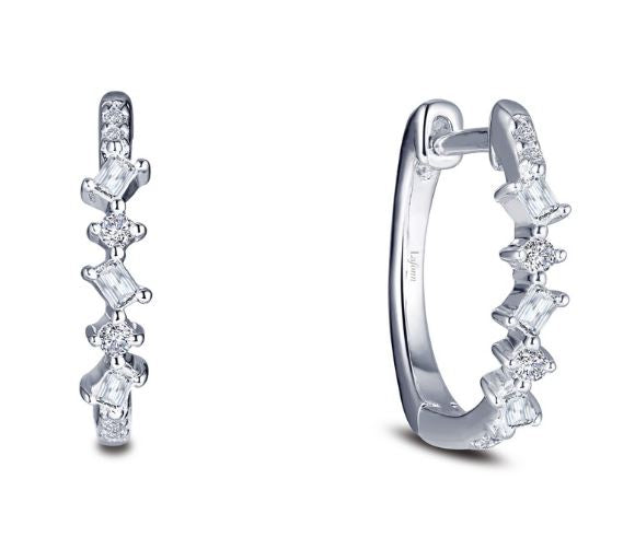 Simulated Diamond Baguette and Round Hoop Earrings E0383CLP - Jewelry Works