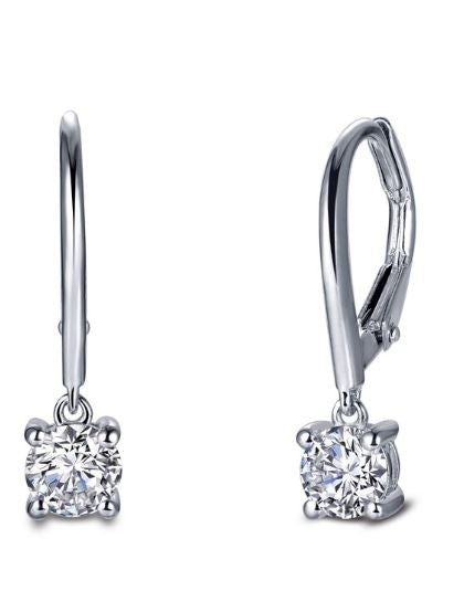 Classic Four Prong Solitaire Leverback Simulated Diamond Earrings E0386CLP - Jewelry Works