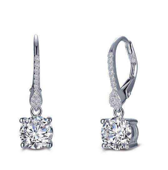 Accented Four Prong Solitaire Leverback Simulated Diamond Earrings E0387CLP - Jewelry Works