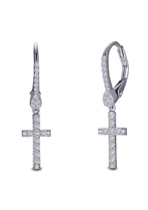 Dangling Cross Simulated Diamond Earrings E0399CLP - Jewelry Works