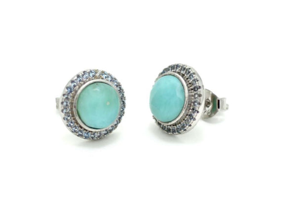 Larimar White Sapphire Accent 8mm Stud Earrings