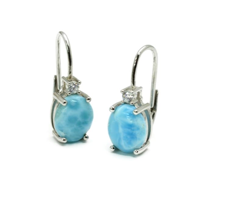 Larimar 10X8mm Lever-back Earrings with White Sapphire Accents