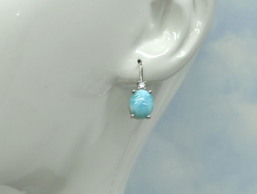 Larimar 10X8mm Lever-back Earrings with White Sapphire Accents