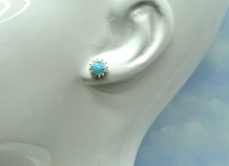 5mm Larimar With White Sapphire Accents Stud Earrings