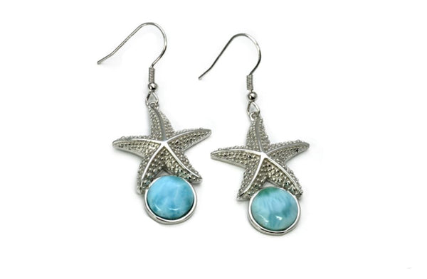 Larimar 10mm Starfish Earrings