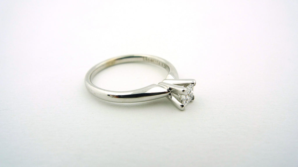 18K White Gold Princess Cut Diamond Solitaire Engagement Ring .29ct GIA Certified - Jewelry Works
