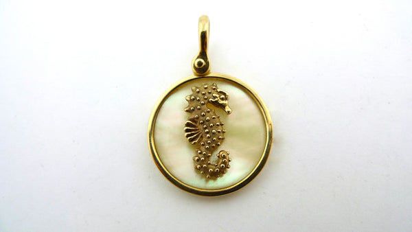 14K Yellow Gold Sea Opal Seahorse Pendant - Jewelry Works