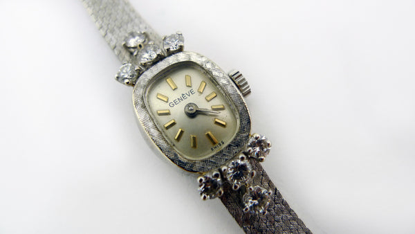 Vintage Ladies White Gold and Diamond Geneve Watch - 14 Karat - Jewelry Works