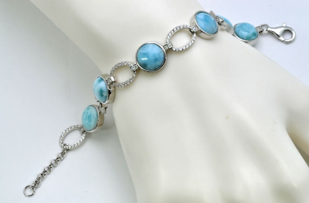 Larimar Six 10mm With White Sapphire Accents Bracelet