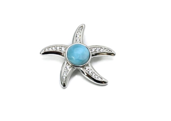 Larimar 8mm P.Cana Starfish With White Sapphire Accents