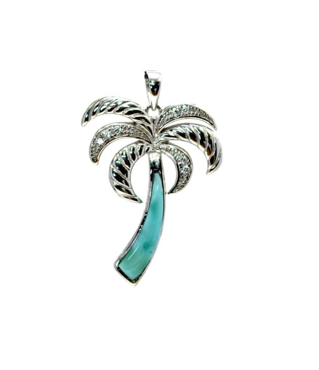 Larimar 18X4 Palm Tree Pendant With white Sapphire Accents